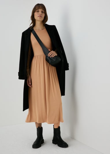 Camel Long Sleeve Midi Dress