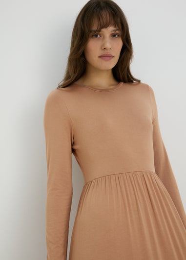 Camel Long Sleeve Midi Dress