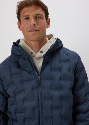 Navy Textured Hooded Puffer Jacket