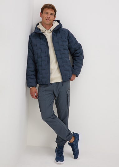 Navy Textured Hooded Puffer Jacket