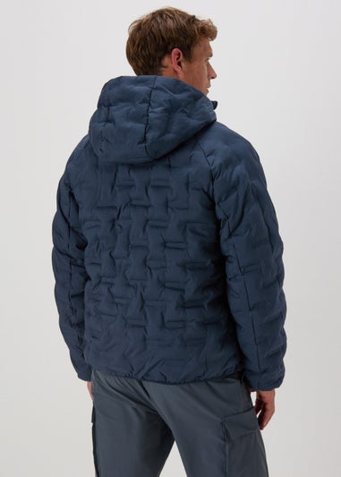 Navy Textured Hooded Puffer Jacket