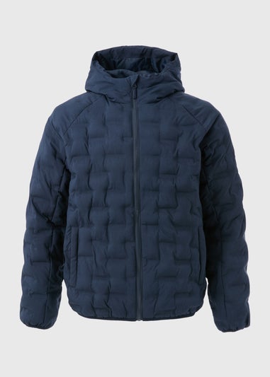 Navy Textured Hooded Puffer Jacket