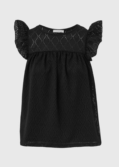 Black Pointelle Ruffle Top