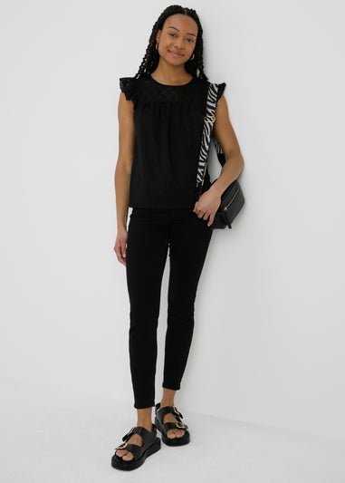 Black Pointelle Ruffle Top