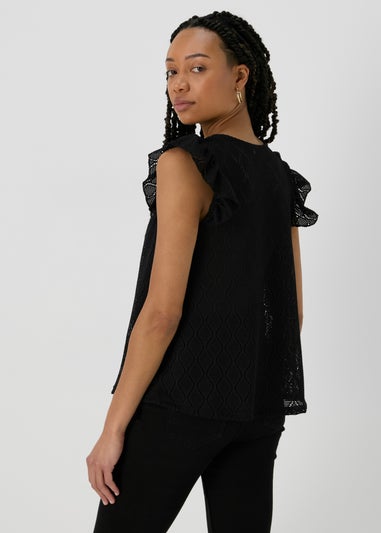 Black Pointelle Ruffle Top