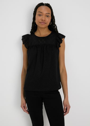 Black Pointelle Ruffle Top