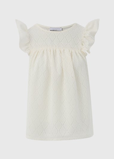 Ecru  Pointelle Ruffle Top