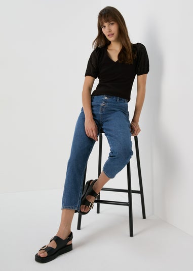 Black Pointelle Sleeve Top