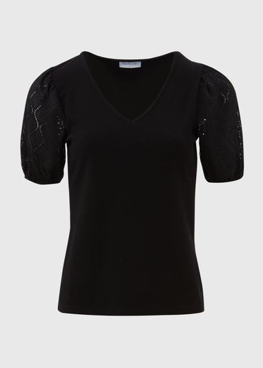 Black Pointelle Sleeve Top