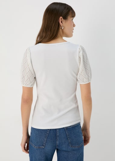 Ecru Pointelle Sleeve Top