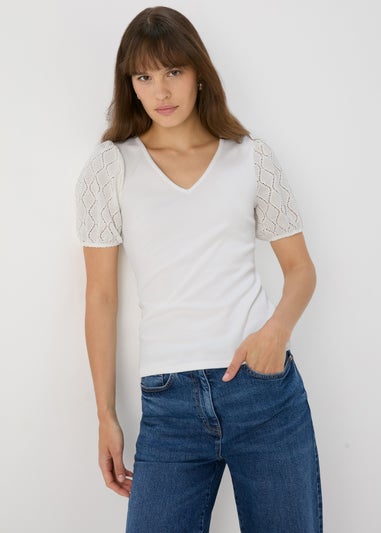 Ecru Pointelle Sleeve Top