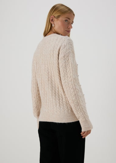 Cream Embellished Cable Knit Jumper