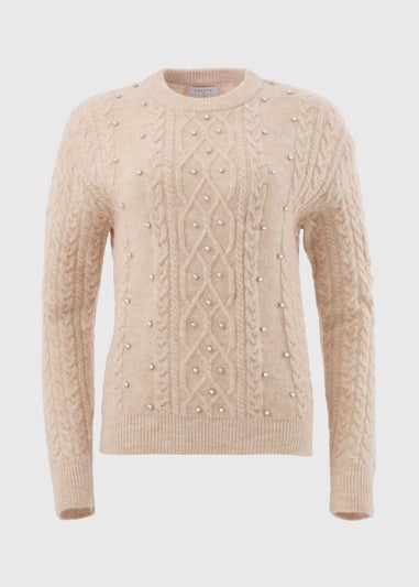 Cream Embellished Cable Knit Jumper