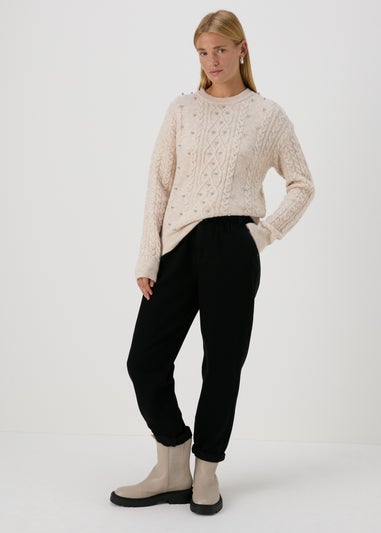 Cream Embellished Cable Knit Jumper