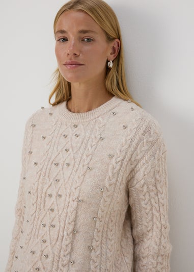 Cream Embellished Cable Knit Jumper