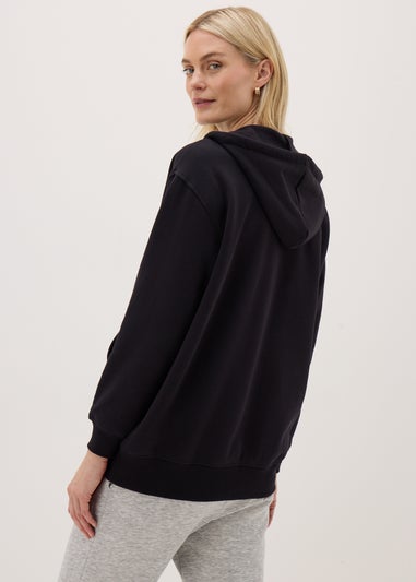 Black Longline Zip Up Hoodie