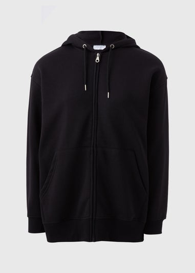 Black Longline Zip Up Hoodie