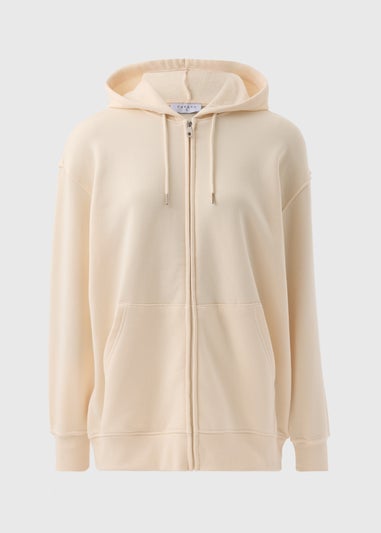 Cream Longline Zip Up Hoodie