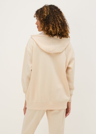 Cream Longline Zip Up Hoodie