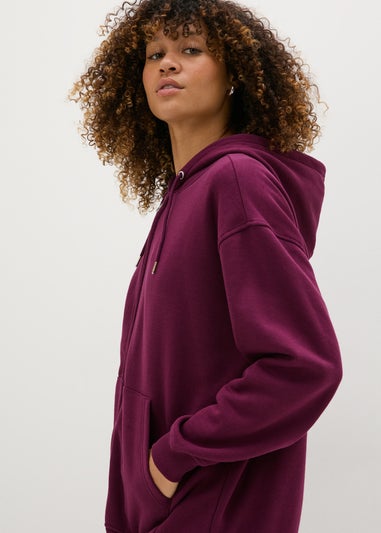 Burgundy Longline Zip Up Hoodie