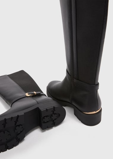 Black Buckle Knee High Boots