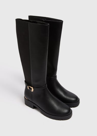 Black Buckle Knee High Boots