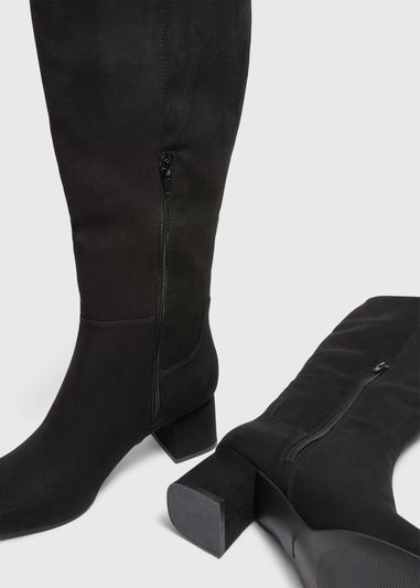 Black Suede Low Knee High Boots