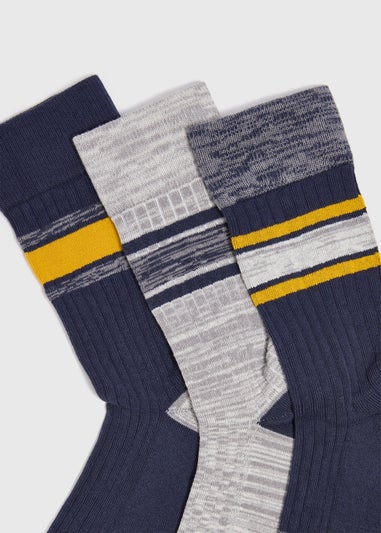 3 Pack Navy Stripe Socks