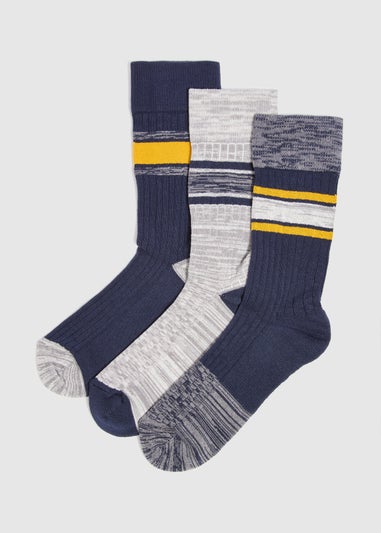 3 Pack Navy Stripe Socks