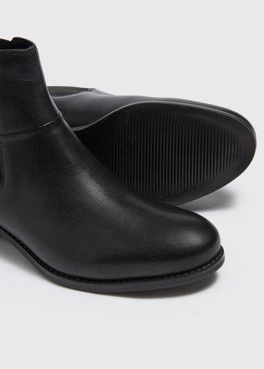 Black Leather Flat Chelsea Boots