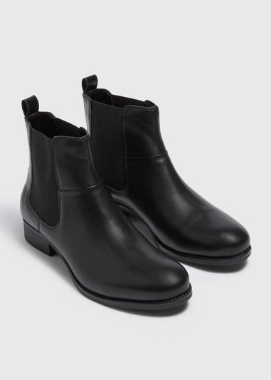 Black Leather Flat Chelsea Boots