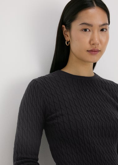 Black Cable Knit Crew Jumper