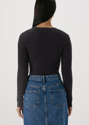 Black Cable Knit Crew Jumper