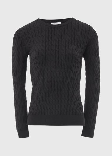 Black Cable Knit Crew Jumper