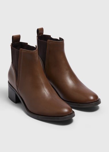 Brown Leather Heeled Chelsea Boots