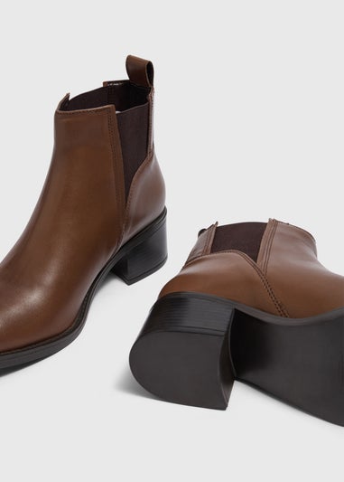 Brown Leather Heeled Chelsea Boots