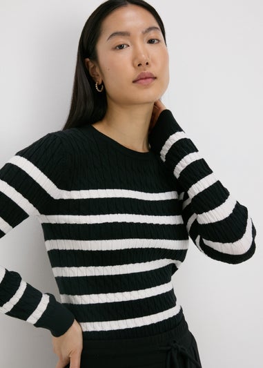 Black Stripe Cable Knit Jumper