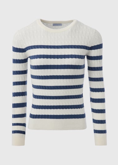 Navy Stripe Cable Knit Jumper