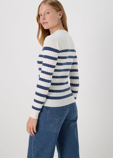 Navy Stripe Cable Knit Jumper