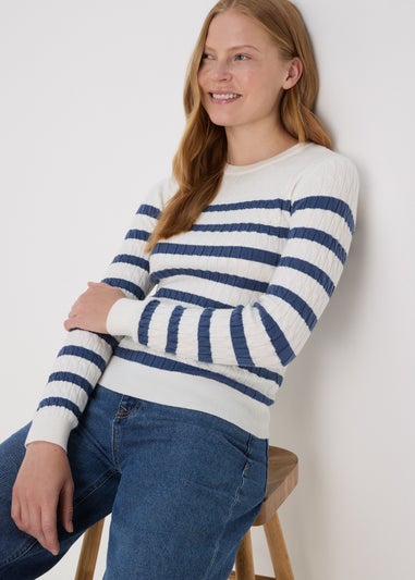 Navy Stripe Cable Knit Jumper