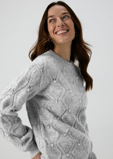 Grey Pearl Embellished Jumper