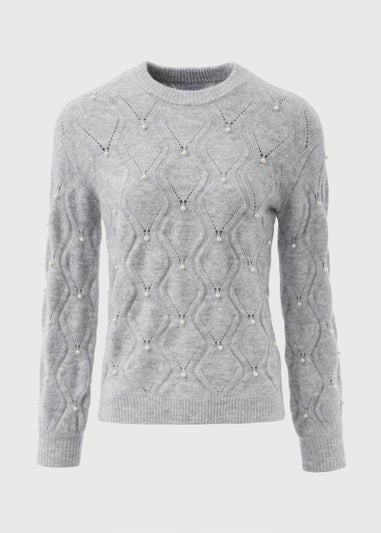 Grey Pearl Embellished Jumper