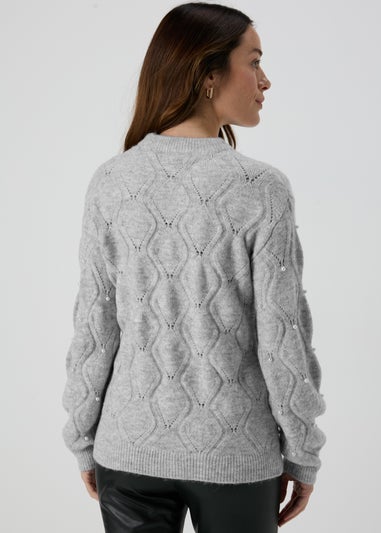 Grey Pearl Embellished Jumper