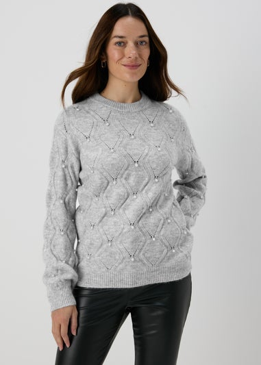 Grey Pearl Embellished Jumper