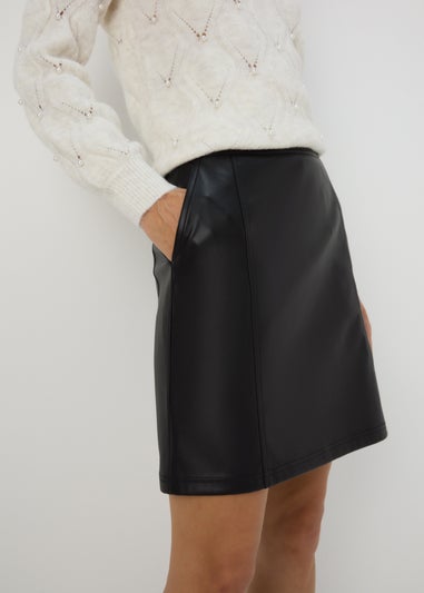 Black PU Leather Zip Mini Skirt