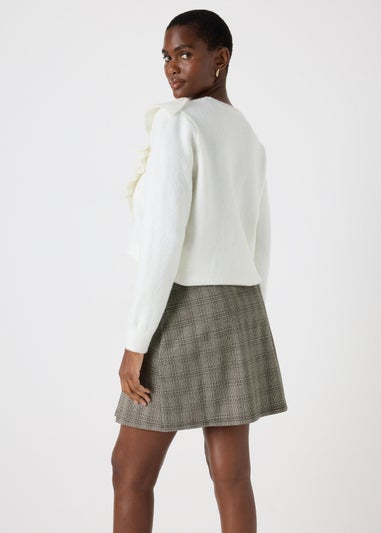 Brown Check Pleated Skirt