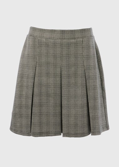 Brown Check Pleated Skirt