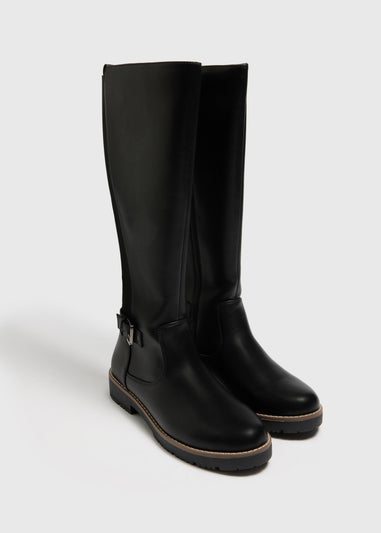 Soleflex Black Buckle Knee High Boots