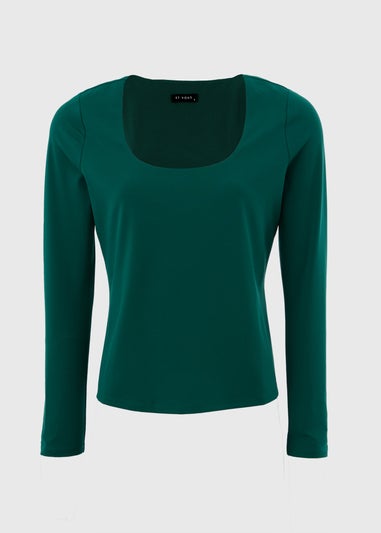 Et Vous Green Square Neck Top