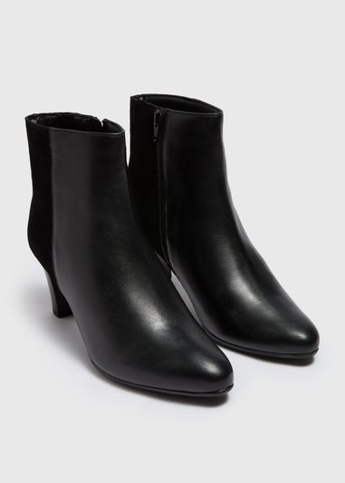 Black Leather Almond Toe Heeled Boots